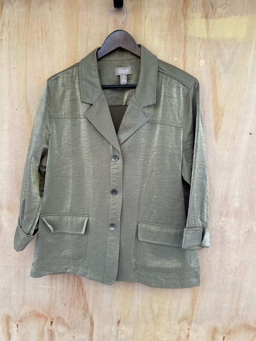 Chico's Shimmery Olive Utility Blazer
